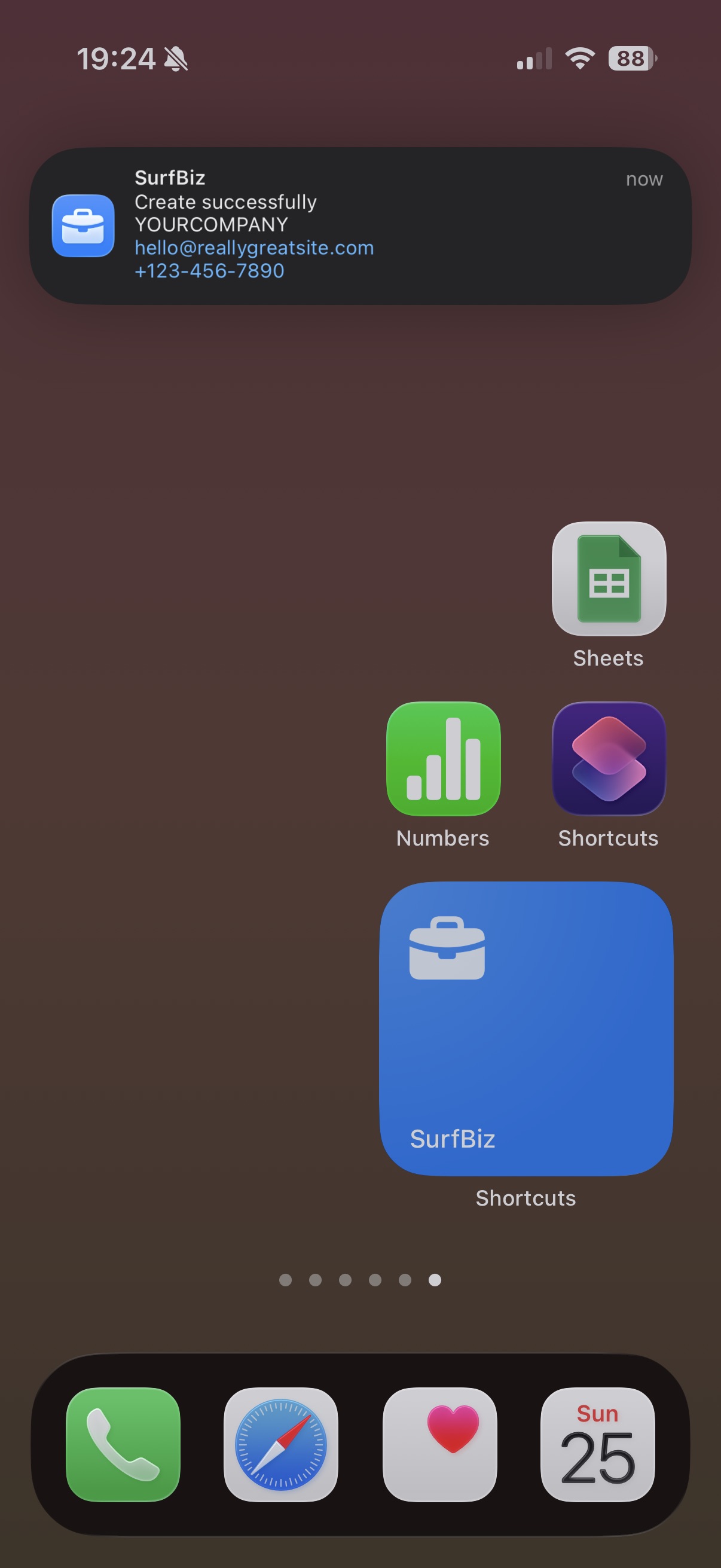 Success notification